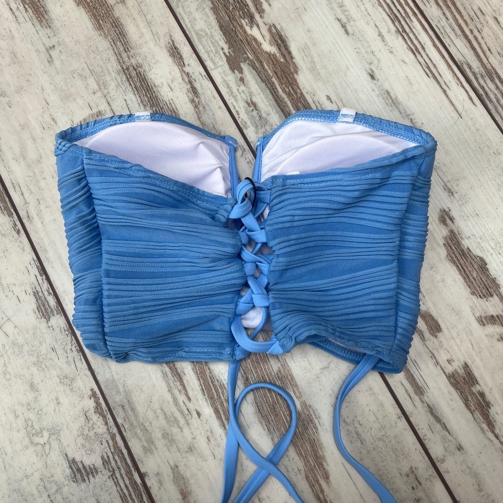Zaful Light Blue Textured V-Notch Bandeau Bikini Set High Waisted Small NWT - Picture 4 of 9